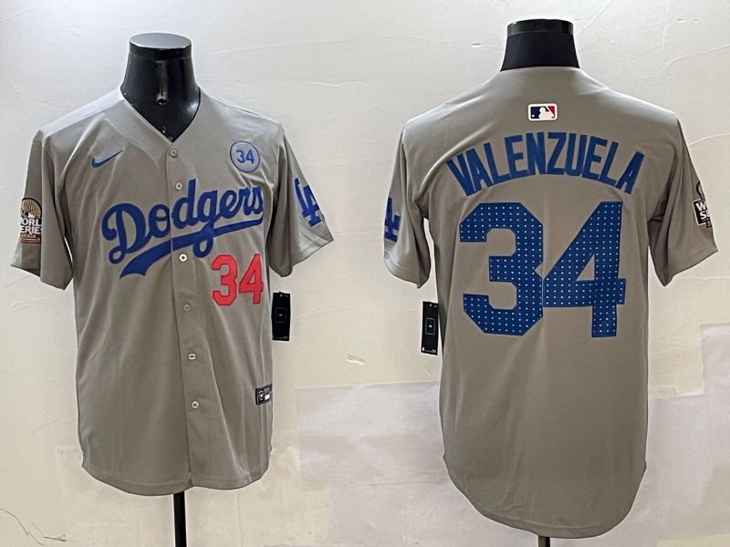 Men Los Angeles Dodgers #34 Valenzuela Grey Blue Fashion Game 2025 Nike MLB Jersey style 326